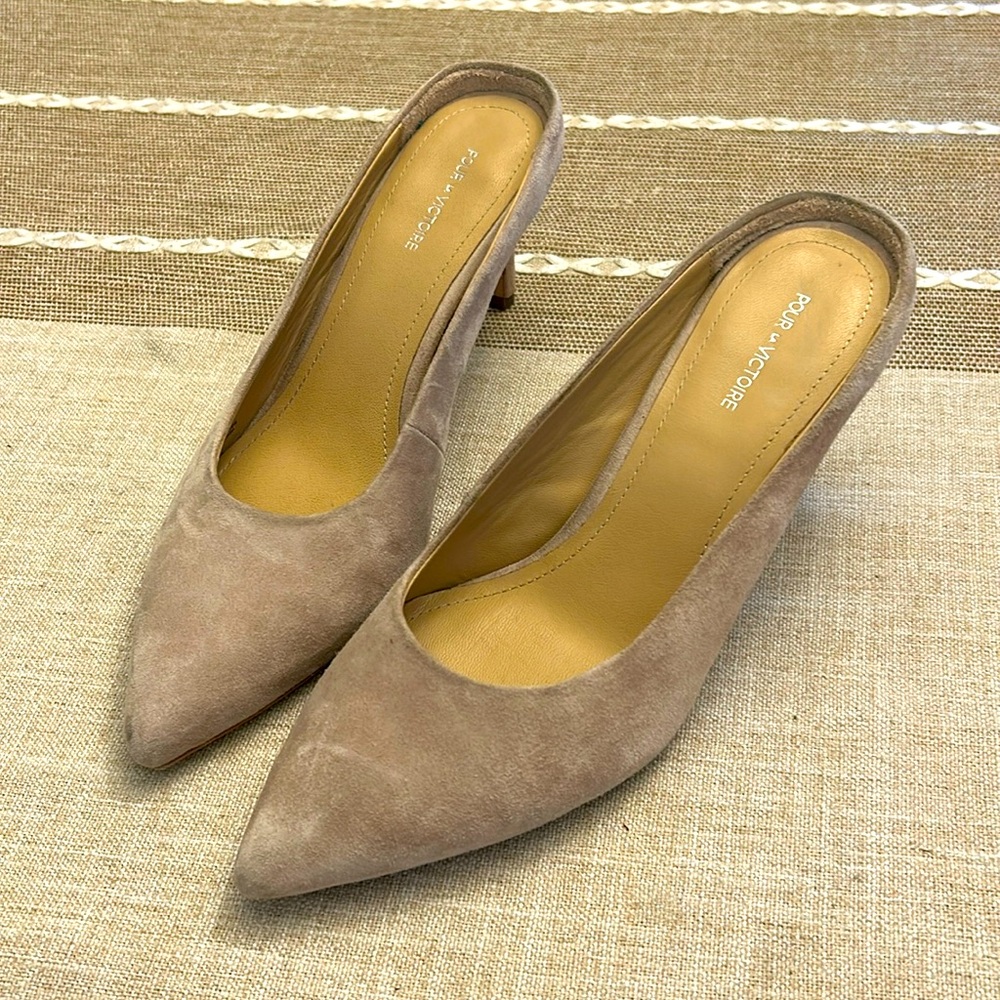 Pour La Victoire Cream Nude Suede Pointed Toe Mule